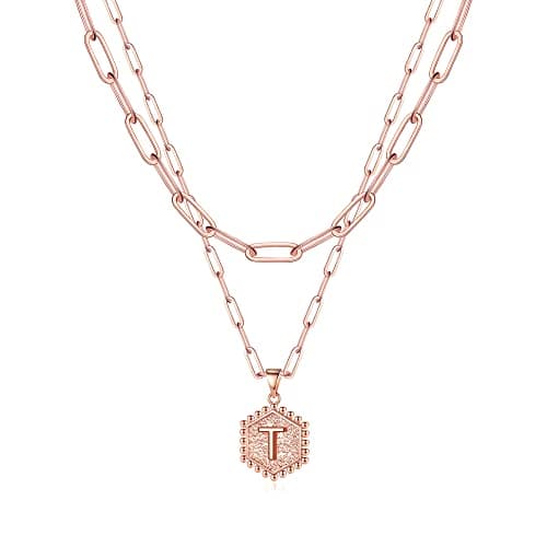 M MOOHAM Layered Initial Necklaces for Women - Cute Letter Initial T Necklace Choker Necklace Layered Necklaces for Women - Image 1