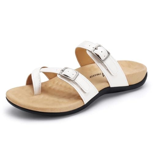 Athlefit Orthopedic Sandals for Women with Arch Support Adjustable Comfort Walking Orthotic Flip Flops White Size 6.5 - Image 1