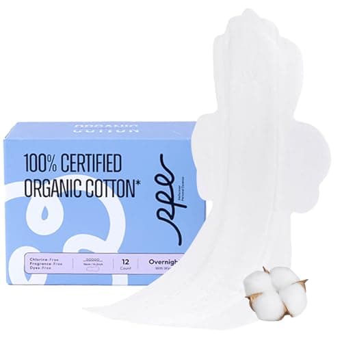 100% Organic Overnight Pads for Women, Ultra Thin Extra Heavy Flow Sanitary Pads with Wings Cotton Menstrual Pad Extra Coverage Period Pad Super Absorbency Feminine (Overnight, Size 5, 12 Ct) - Image 1