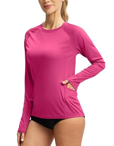 Viodia Rash Guard for Women UPF 50+ SPF UV Long Sleeve Shirts Sun Protection Quick Dry Hiking Swim Shirt with Pockets Light Rose S - Image 1