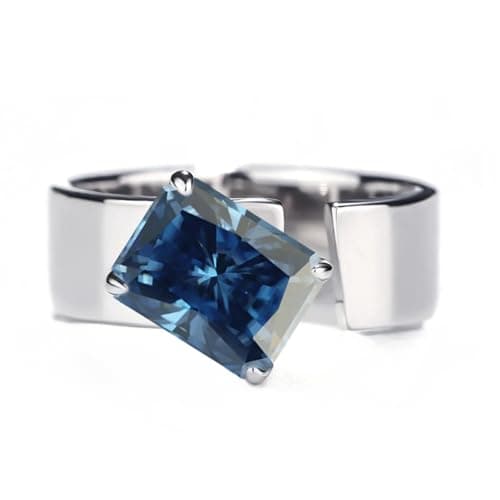 MSEARTHIA Adjustable 3 Carat 7x9mm Radiant-Cut Moissanite Ring, S925 Sterling Silver, 4 Colors (White, Light Green, Royal Blue, Green), Elegant Engagement or Statement Jewelry (White) - Image 1