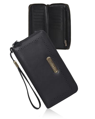 Blofinche Large Genuine Leather Women Wallet Bifold Purse Clutch RFID Block Card Holder Zipper Wristlet Strap for Ladies Checkbook - Image 1