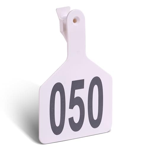 Cattle Ear Tags with 001-050 Numbers Large 1-Piece Z Livestock Ear Tags for Cow Goat Sheep Pig Calves Dog,Animal ID Identification Tag 4.4"x 3",White - Image 1