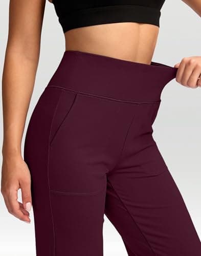 G Gradual Women's Yoga Pants Wide Leg with Pockets High Waist Stretch Loose Casual Lounge Sweatpants Petite/Regular/Tall (Wine, Inseam 30, XL) - Thumbnail 5