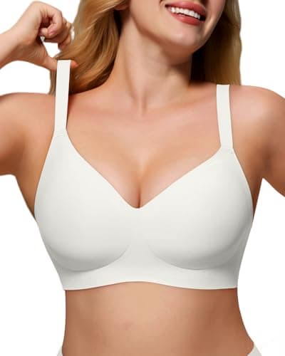 As Fairy Wireless Comfort Bras for Women - Seamless Push Up T-Shirt Bra, V Neck Ultra Soft Sleeping Bralette Everyday Wear White 34D - Image 1