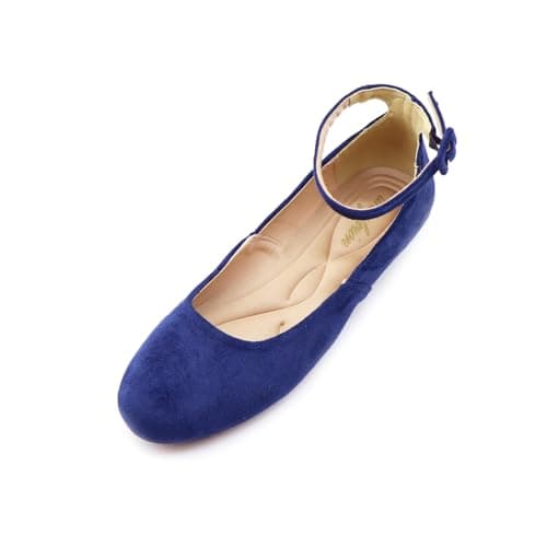 unsylvion Women's Ballet Low Wedge Flats with Round Toe and Ankle Strap Stylish Comfortable Casual Shoes for Work,Office,Business - Image 1