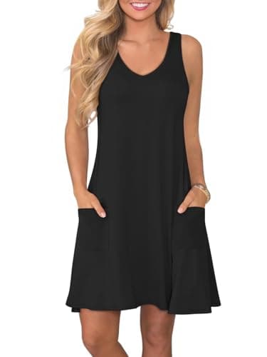 ATHMILE Womens Summer Dresses V Neck Sleeveless Tank Sundresses Beach Vacation Casual Clothes with Pockets Black - Image 1