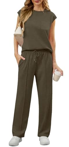 GRECERELLE Womens Lounge Set Cruise Outfits For Women 2026 Jogger Sets For Women 2 Piece Army Green-L - Image 1