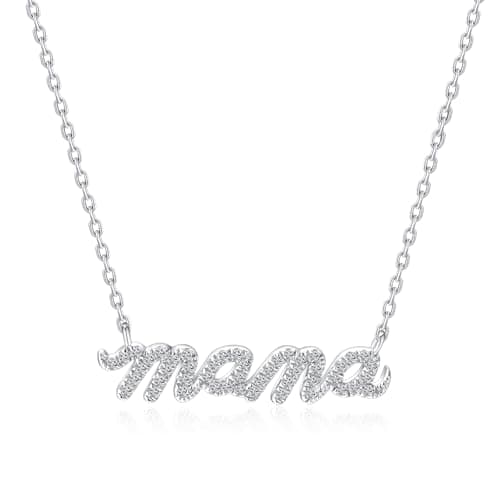 IMOLOVE Moissanite Mama Necklace for Women – Sparkling “MAMA” Pendant Gift for Mom, 925 Sterling Silver, Everyday Meaningful Jewelry – Shine Bright, Spend Light - Image 1