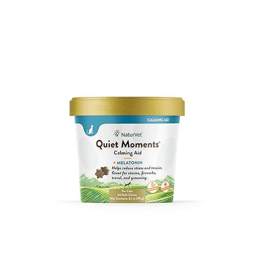 NaturVet –Quiet Moments Calming Aid for Cats Plus Melatonin – 60 Soft Chews – Helps Reduce Stress & Promote Relaxation – Great for Storms, Fireworks, Travel & Grooming - Image 1
