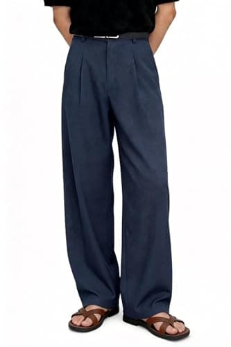 Heyfanee Linen Pants Men Casual Loose Fit Summer Beach Pants for Men Blue Lightweight 30 - Image 1