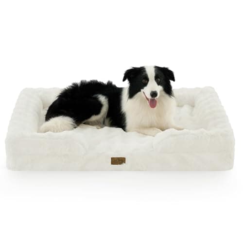 COZY KISS Orthopedic Dog Bed for Extra Large Dog 44x32 inch, XL Faux Fur Pet Sofa, Bolster Foam Bed with Sides, Non-Slip and Egg-Crate Big Dog Couch Bed with Washable Removable Cover, Bege - Image 1