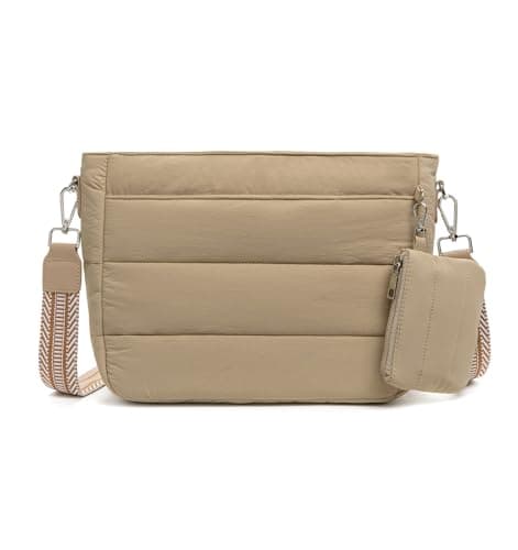 Gitus Gifts for Women Puffer Hobo Crossbody Bag Quilted Cross Body Purses Trendy Handbags with Coin Wallet Birthday Gifts for Mom Wife (Khaki) - Image 1