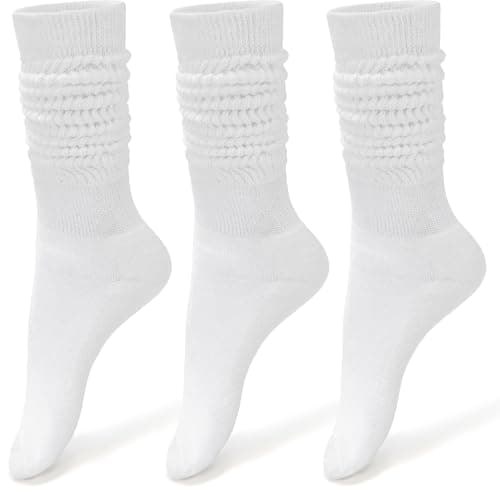 WANDER Womens Slouch Socks 3 Pairs, Cushion Athletic Scrunch Socks, Girls Cotton Ankle Boot Socks, White, Size 5-11 - Image 1