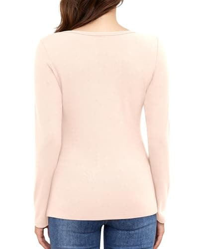 Ganado Long Sleeve Shirts for Women Scoop Neck Thermal Shirt Plain Basic Tops Fitted Layering Undershirts (Beige, XX-Large) - Thumbnail 2