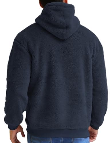 Aimeilgot Mens Sweatshirts Hoodie Pullover Fuzzy Sherpa Soft Lightweight Fleece Hooded Outwear Long Sleeve Regular with Pocket Navy Blue, Large - Thumbnail 5