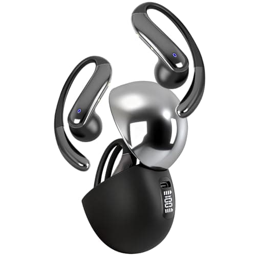 MKKLTUOP Open Ear Bone Conduction Headphones，Over Ear Earbuds with Ergonomic Earhook,Bluetooth Headphones 5.4 with Smart Digital Display,50H Playtime,IPX7 Waterproof, Fit Cycling ，Running，Black - Image 1