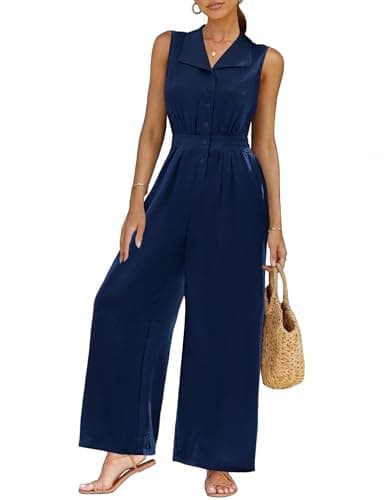 LOOKBOHO Women Jumpsuit Sleeveless V Neck Dressy Casual Wide Leg Pants Romper 2026 Summer One Piece Elegant Outfit(NB,S) - Image 1