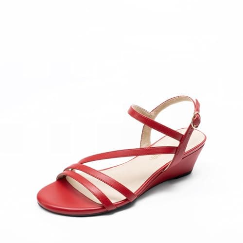 DREAM PAIRS Strappy Wrapped Dressy Wedge Sandals, Comfortable Ankle Strap Open Toe Evening Dress Wedding Dance Summer Shoes,Size 7,Red-Pu,SDPW2420W - Image 1