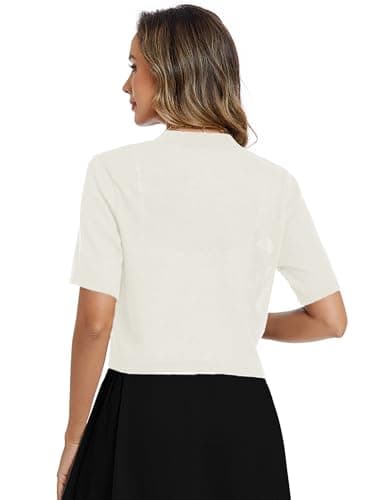 Heymoments Women's Thin Shrugs for Dresses White X-Large Open Front Short Sleeve Lightweight Coat Cropped Tops Shawls and Wraps Cardigan Dressy Clothes - Thumbnail 5