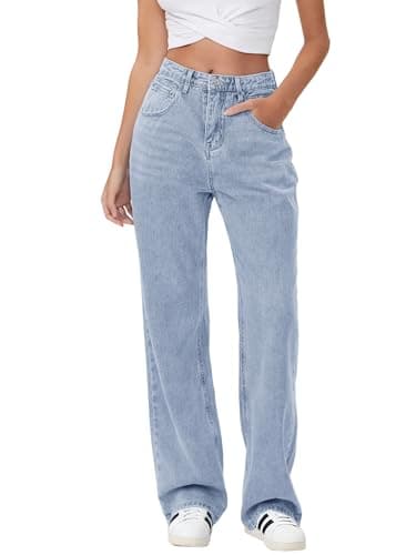 HDLTE Women's Wide Leg High Waist Baggy Blue Washed Jeans - Image 1
