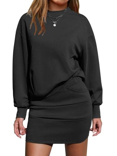 EXLURA Womens 2 Piece Skirt Sets Long Sleeve Mock Neck Sweatshirt Skort Matching Set Casual Airport Travel Spring Outfits - Image 1