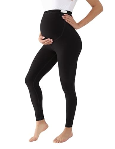 BRATUC Maternity Leggings Over The Belly Pregnancy Leggings Active Wear Workout Yoga Tights Pants (Large Black) - Image 1