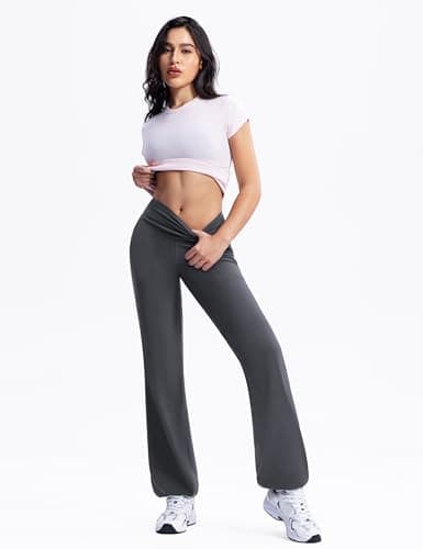 POSHDIVAH Women's Creamluxe Elastic Bottoms Straight Leg Sweatpants High Waisted Casual Pants Yoga Athletic Joggers with Pockets 29" Grey Small - Thumbnail 5
