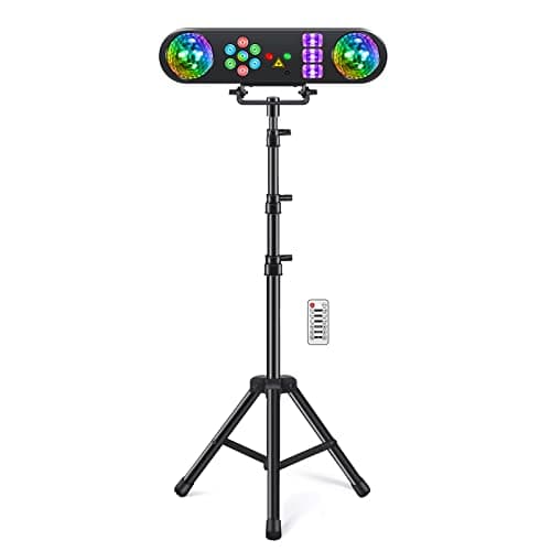 Telbum DJ Lights with Stand, 5 in 1 Party Bar Light Set with Rotating Ball, Strobe, UV, Colorful LED Par Light and Pattern, Sound Activated DJ Lighting System for Disco Stage Gig Band Wedding - Image 1