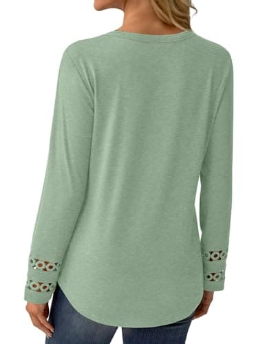 GKBK Women’s Long Sleeve V Neck Tunic Top Casual Dressy Blouse Business Loose Fit Trendy 2025 Fall Outfits Light Green S - Thumbnail 5