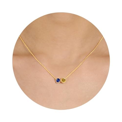 Sistble September Birthday Gifts for Women Birthstone Necklace Dainty 2 Sapphire Necklace 14K Gold Topaz Jewelry