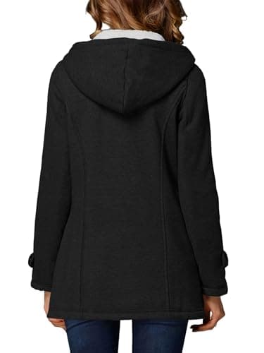 STOLKISS Women's Fashion Sherpa Fleece Thickened Coat Horn Button Hooded Jackets Long Soft Winter Warm Slim Windbreaker - Thumbnail 2