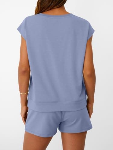 LILLUSORY Womens Lounge Two 2 piece Sets Summer Outfits 2026 Loungewear Matching Vacation Beach Travel Sweatsuits Sweat Tracksuits Pajamas Pjs Clothes Shorts Clothing Fashion Trendy Black Blue M - Thumbnail 5