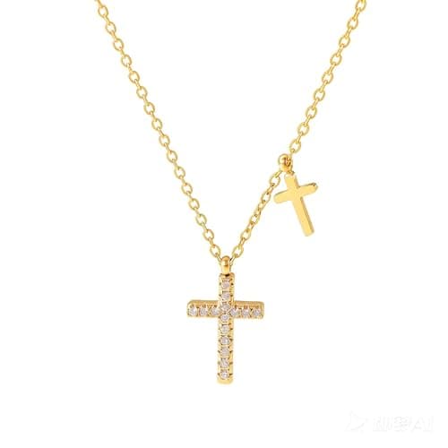 Double Cross Necklace for Women, 18K Gold Plated Stainless Steel Small Faith Pendant with Gift Box, Diamond Cross Pendant Dainty Religious Jewelry Gifts for Valentine`s Day Mother`s Day (Golden) - Image 1