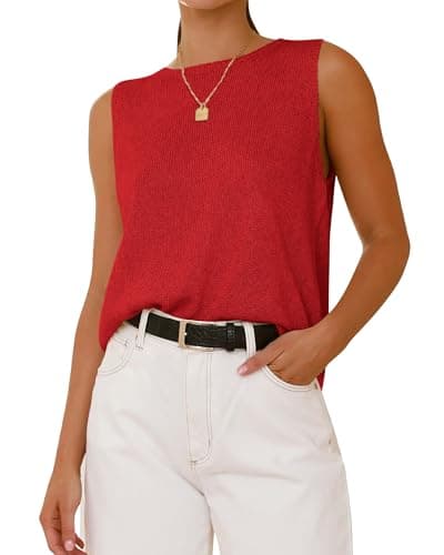 BTFBM Women's Sleeveless Sweater Vest 2026 Summer Crew Neck Ribbed Knit Lightweight Pullover Casual Loose Fit Tank Tops(Red, X-Large) - Image 1