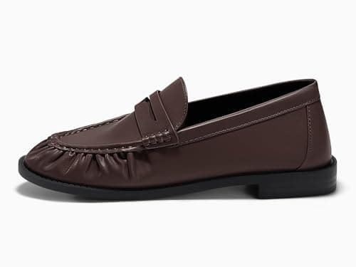 Coutgo Penny Loafers for Women Comfortable Slip on Shoes Closed Toe Dressy Casual Work Flats, Chocolate, Size 11 - Thumbnail 4