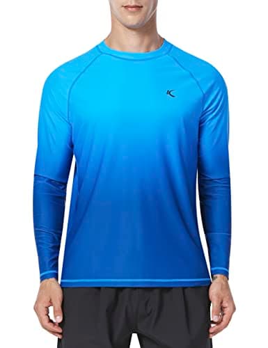 Mens Rash Guard UPF 50+ Swim Shirts UV Sun Protection Quick Dry Long Sleeve Beach Shirts for Fishing, Blue Gradient, 2XL