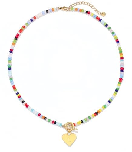 ARZASGO Initial Necklace for Women - Colorful Beaded Necklace Love Initial Letter Pendant Choker, Personalized A-Z Letter Necklaces Jewelry Gift - Image 1
