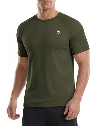 PINSPARK Men's Workout Athletic T-Shirts Moisture Wicking Cooling Running Shirts Short Sleeve Performance Tee Tops for Gym Tennis XL Army Green - Image 1