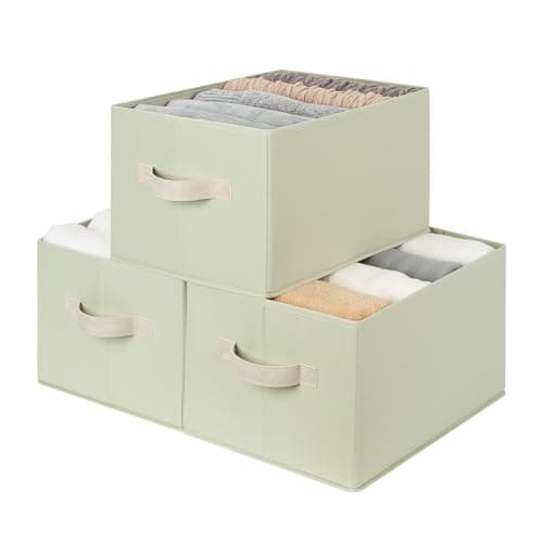StorageWorks Storage Baskets for Shelves, Closet Organizers and Storage Basket, Fabric Clothes Organizer with Leather Handles, Light Green, 3-Pack, Large - Image 1