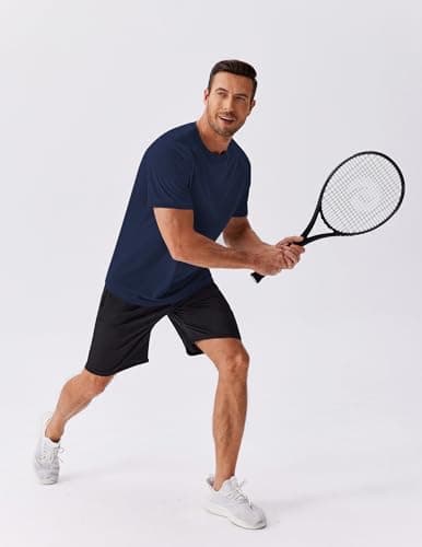 PINSPARK Mens Gym Workout Tshirts Moisture Wicking Shirts for Men Quick Dry T-Shirts Crewneck Plain Tees Navy Tshirt Men - Thumbnail 6