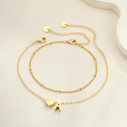 Fezodo Gold Bracelets for Women Girls - Teen Girl Gifts Trendy Stuff Heart Initial B Bracelet Kids Bracelet Birthday Gifts for 5 6 7 8 9 10 Year Old Girls - Thumbnail 5