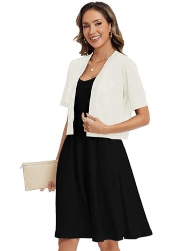 Heymoments Women's Thin Shrugs for Dresses White X-Large Open Front Short Sleeve Lightweight Coat Cropped Tops Shawls and Wraps Cardigan Dressy Clothes - Thumbnail 4