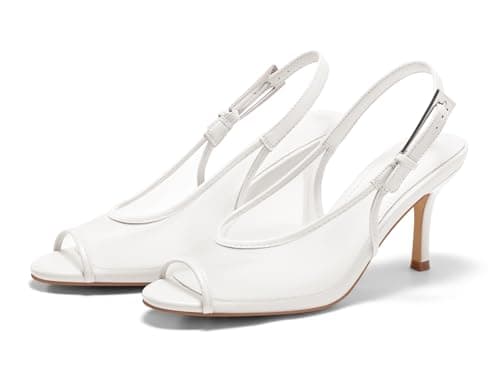 Coutgo Womens Slingback High Heels Open Peep Toe Mesh Sandals Buckle Wedding Party Dress Shoes, White, Size 7 - Image 1