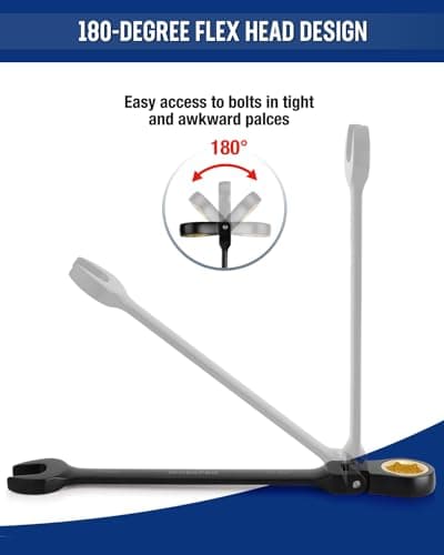 WORKPRO Ratcheting Combination Wrench Set, 8-piece Flex-Head Anti-Slip Set Metric 8-17 mm, 72-Teeth, Cr-V Constructed, Black Electrophoretic Coating with Rolling Pouch - Thumbnail 4