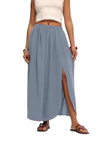 HiMONE Womens Maxi Skirts High Waisted Flowy A Line Long Skirt for Brunch Weekend Outfits 2026 Misty Blue - Image 1
