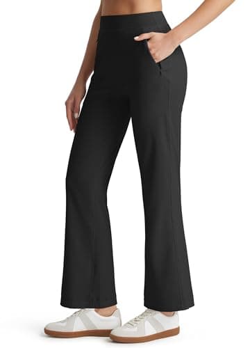 Libin Women Bootcut Athletic Sweatpants 29" Casual Travel Pants High Waisted Work Dress Slacks with Pockets for Golf Yoga, Black M - Image 1