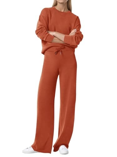 COCOMARTS Womens 2 Piece Lounge Sets Wide Leg Tracksuit Casual Sweatsuits Matching Set 2025 Fall Clothes Trendy Outfits Orange X-Large - Image 1