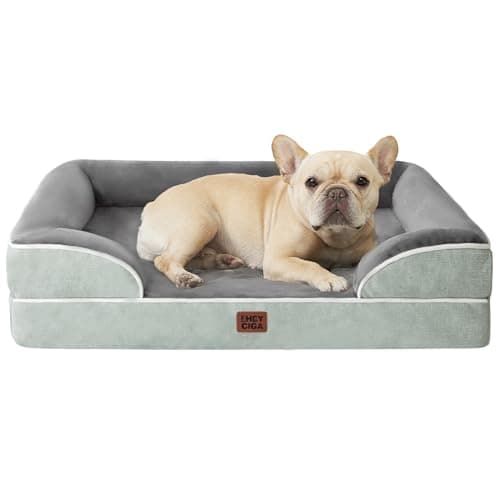 EHEYCIGA Orthopedic Dog Bed for Small Dogs, Waterproof Memory Foam Small Dog Beds with Sides, Non-Slip Bottom and Egg-Crate Foam Medium Pet Couch Bed with Washable Removable Cover, Greyish Green - Image 1