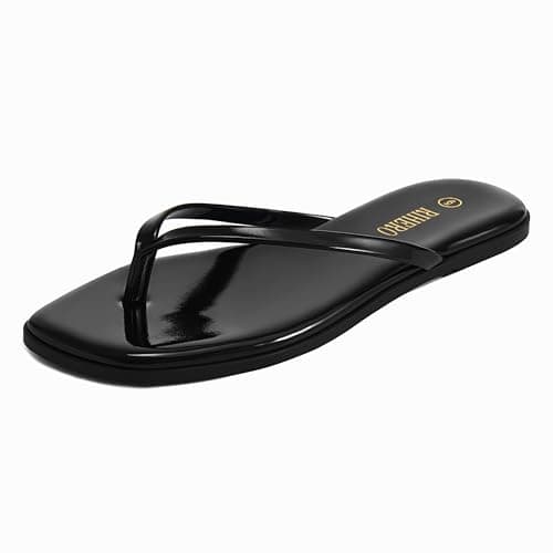 Rihero Womens Flip Flops Wide Width Beach Sandals Dressy Summer Comfortable Slip On Black Patent Leather Sandals Size 9 - Image 1